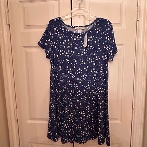 Navy Star-Print Short Sleeve Mini Dress